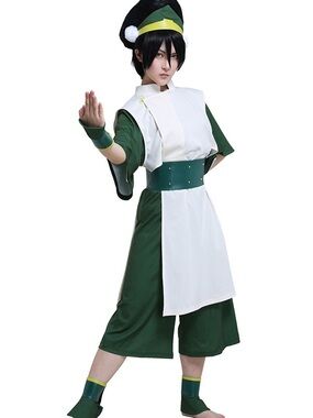 Avatar Airbender Toph Beifong Adult Green Kungfu Suit Cosplay Costume